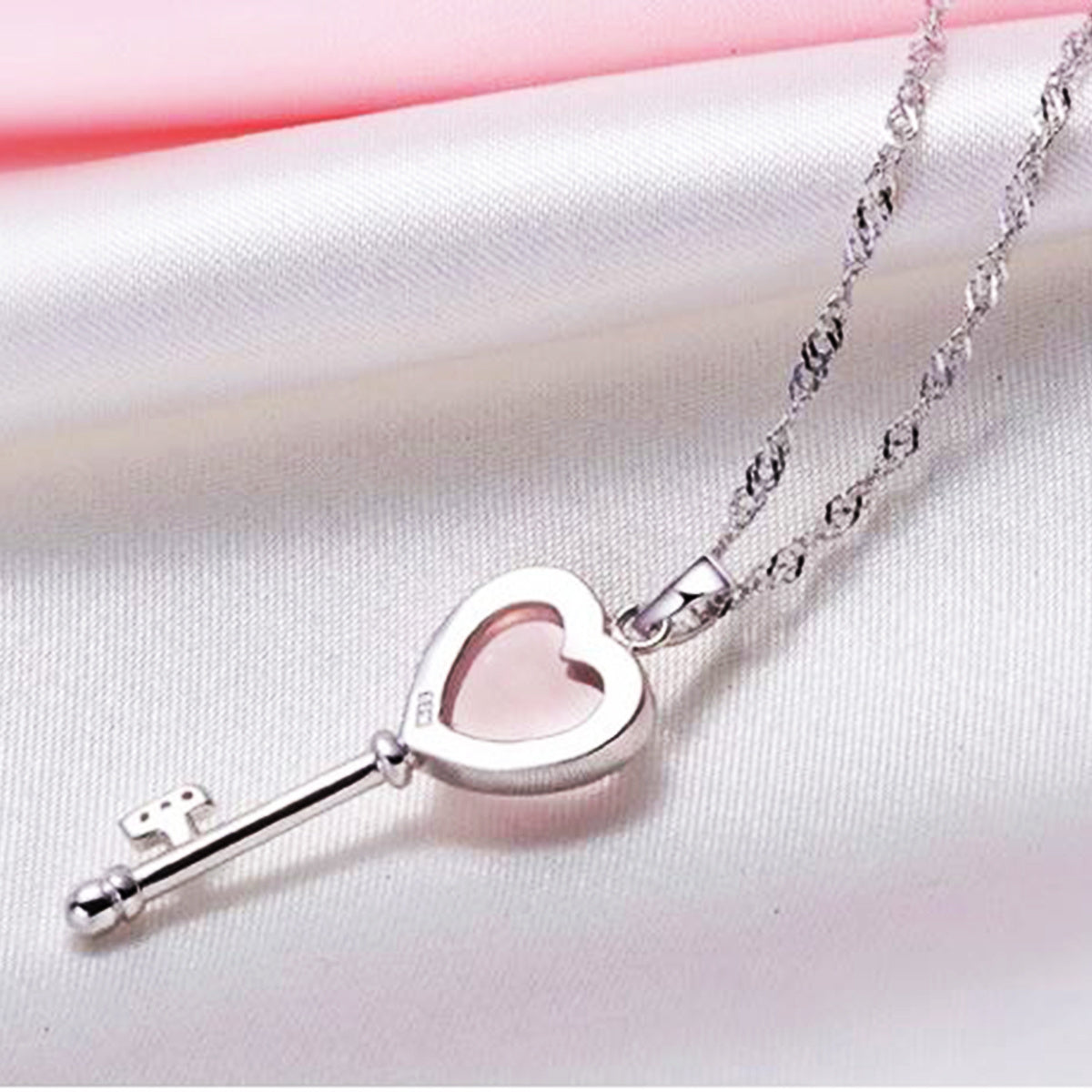 14k White Gold-Plated Love Key Pink Moonstone Pendant Necklace, 18"