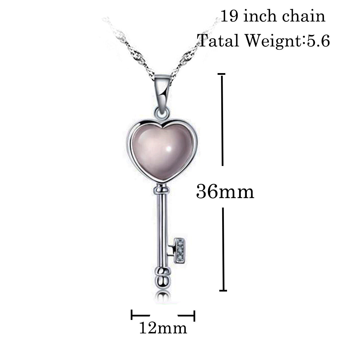 14k White Gold-Plated Love Key Pink Moonstone Pendant Necklace, 18"