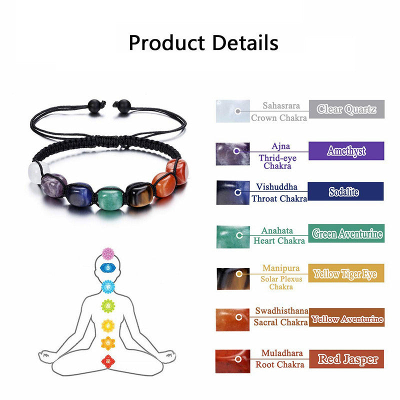 7 Chakra Stone Yoga Bracelet Reiki Healing Crystal Natural Gemstone Braided Rope Bracelet