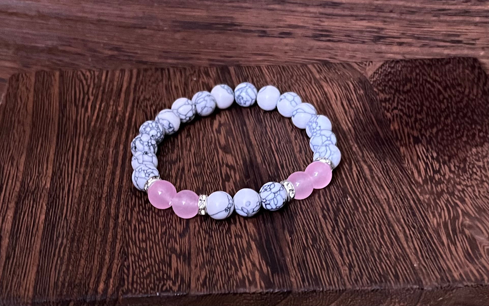 Rose Quartz and White Howlite Stone Bracelet