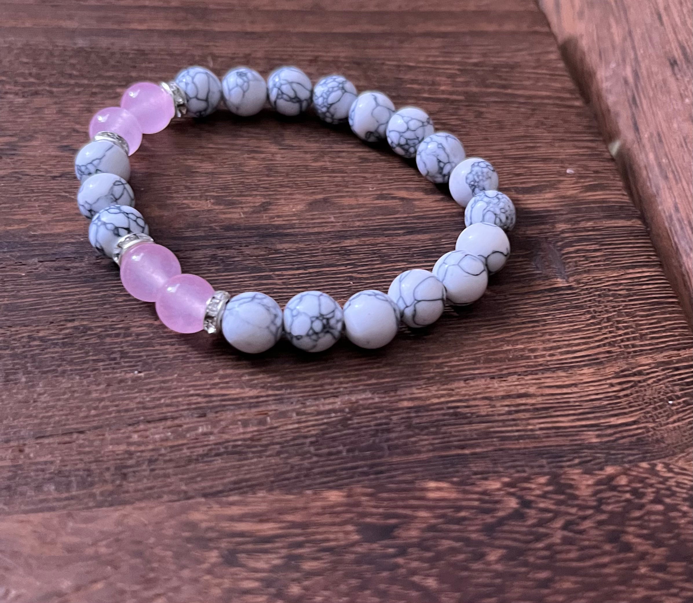 Rose Quartz and White Howlite Stone Bracelet