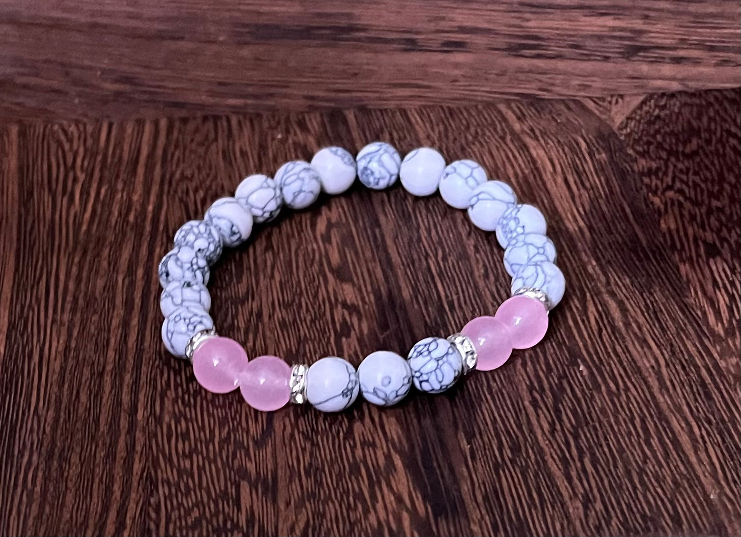 Rose Quartz and White Howlite Stone Bracelet