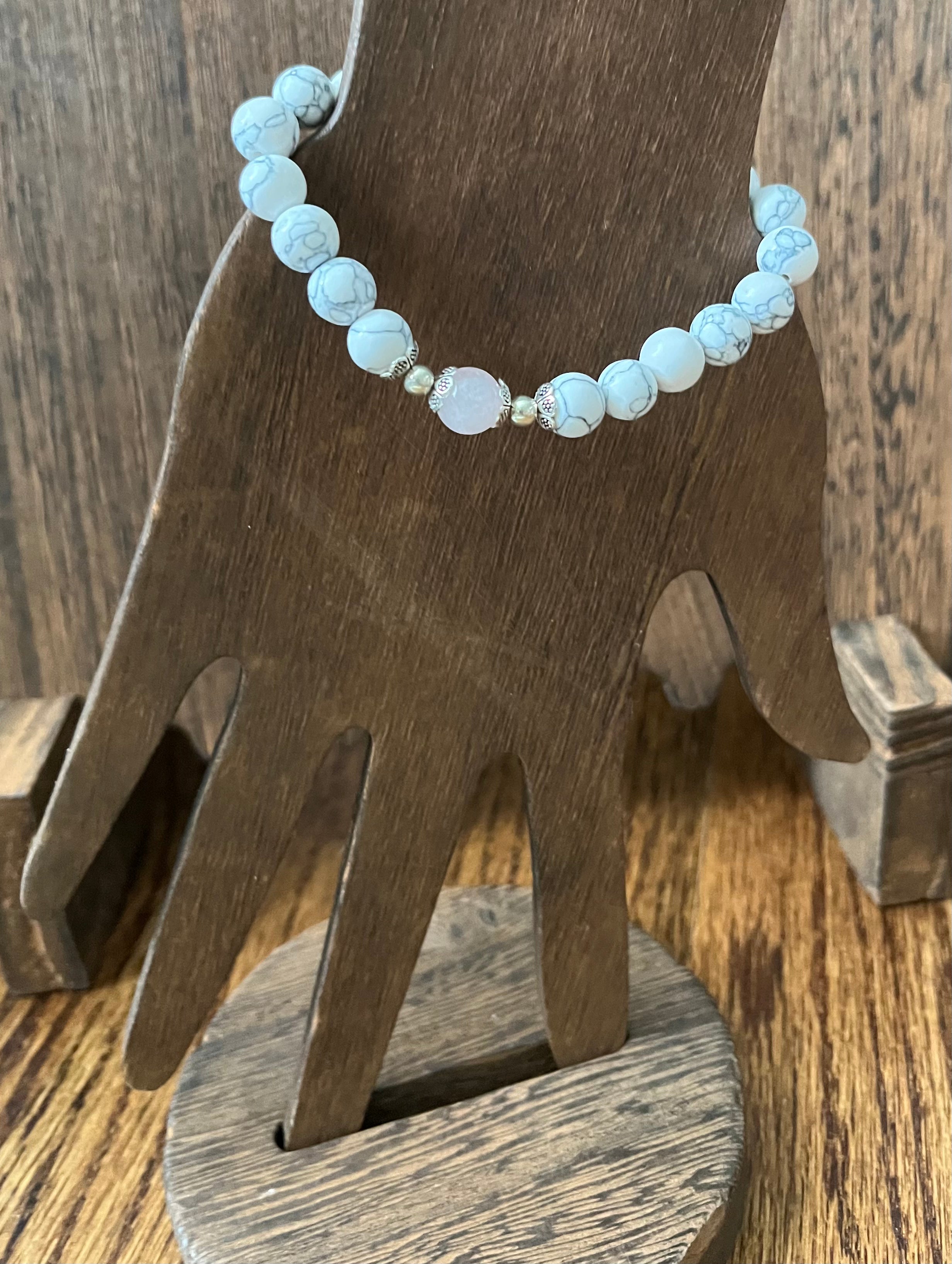 White Howlite & Rose Quartz Stone Bracelet