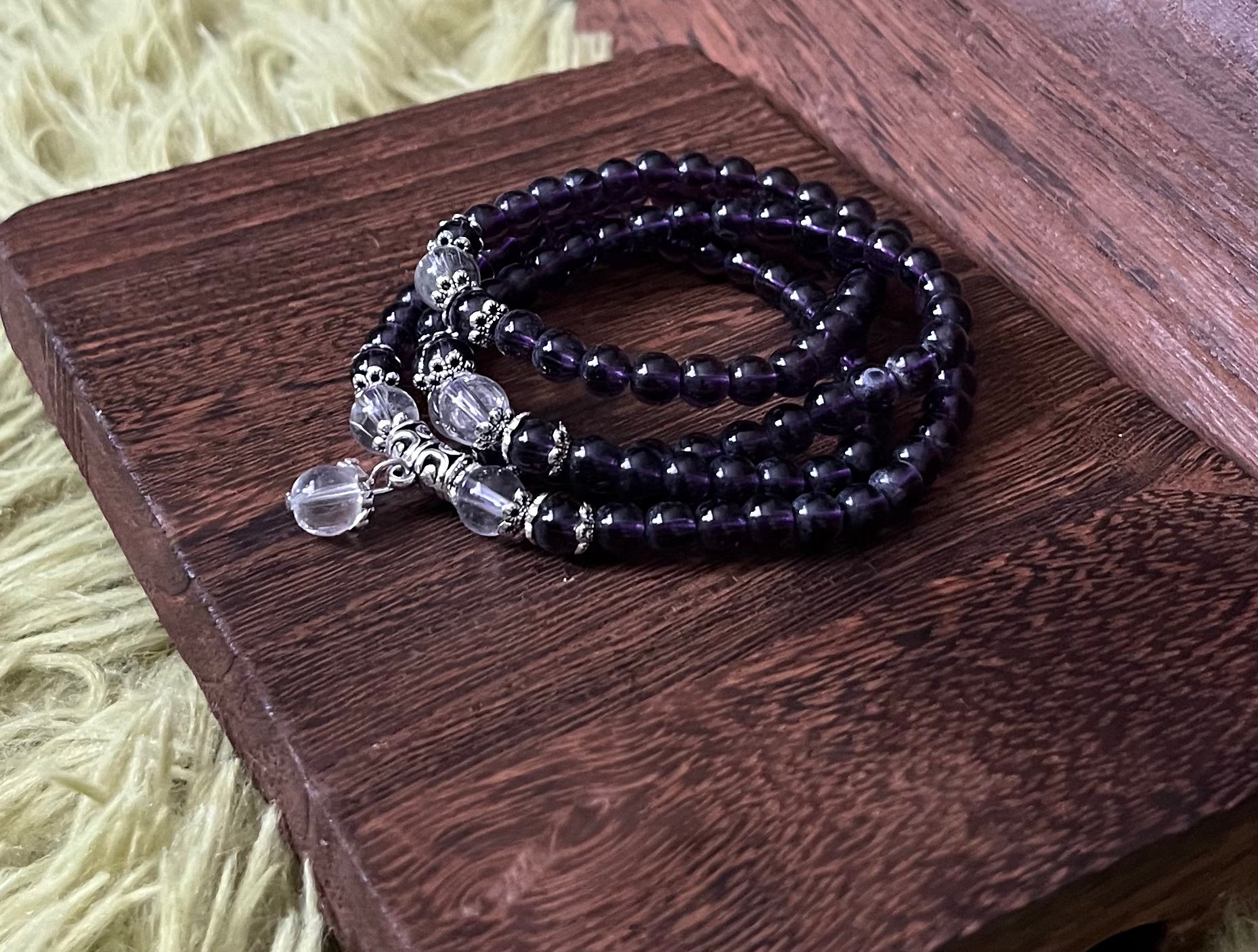 Amethyst Vintage Stone Triple Wrap Bracelet