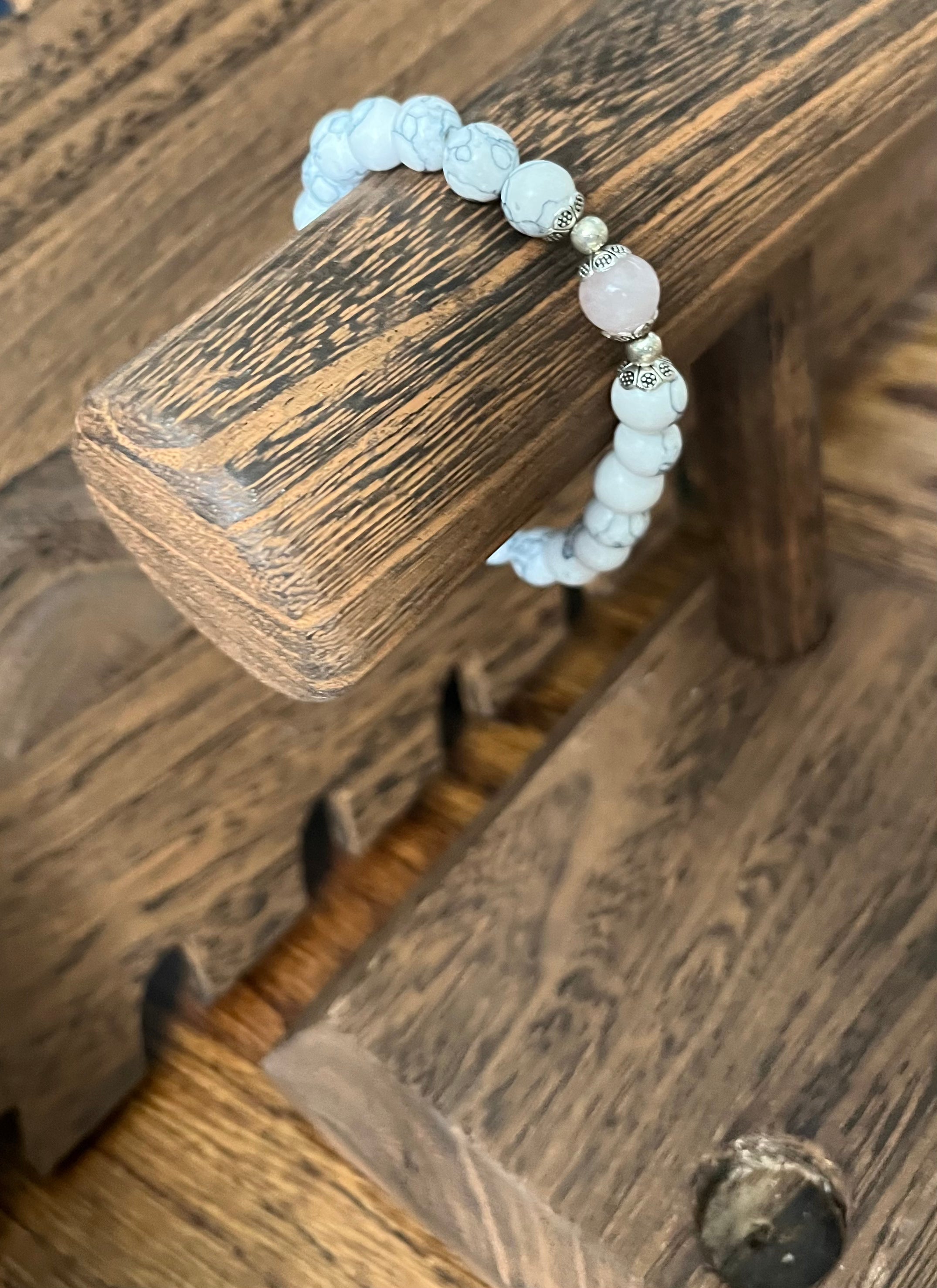 White Howlite & Rose Quartz Stone Bracelet