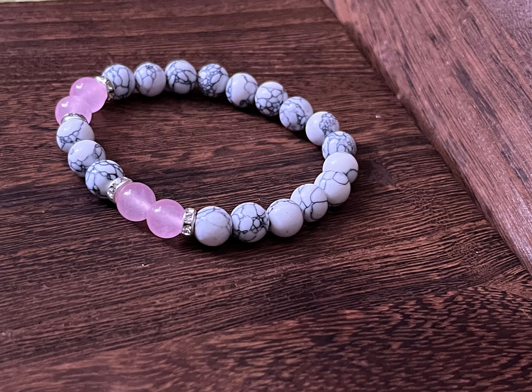 Rose Quartz and White Howlite Stone Bracelet