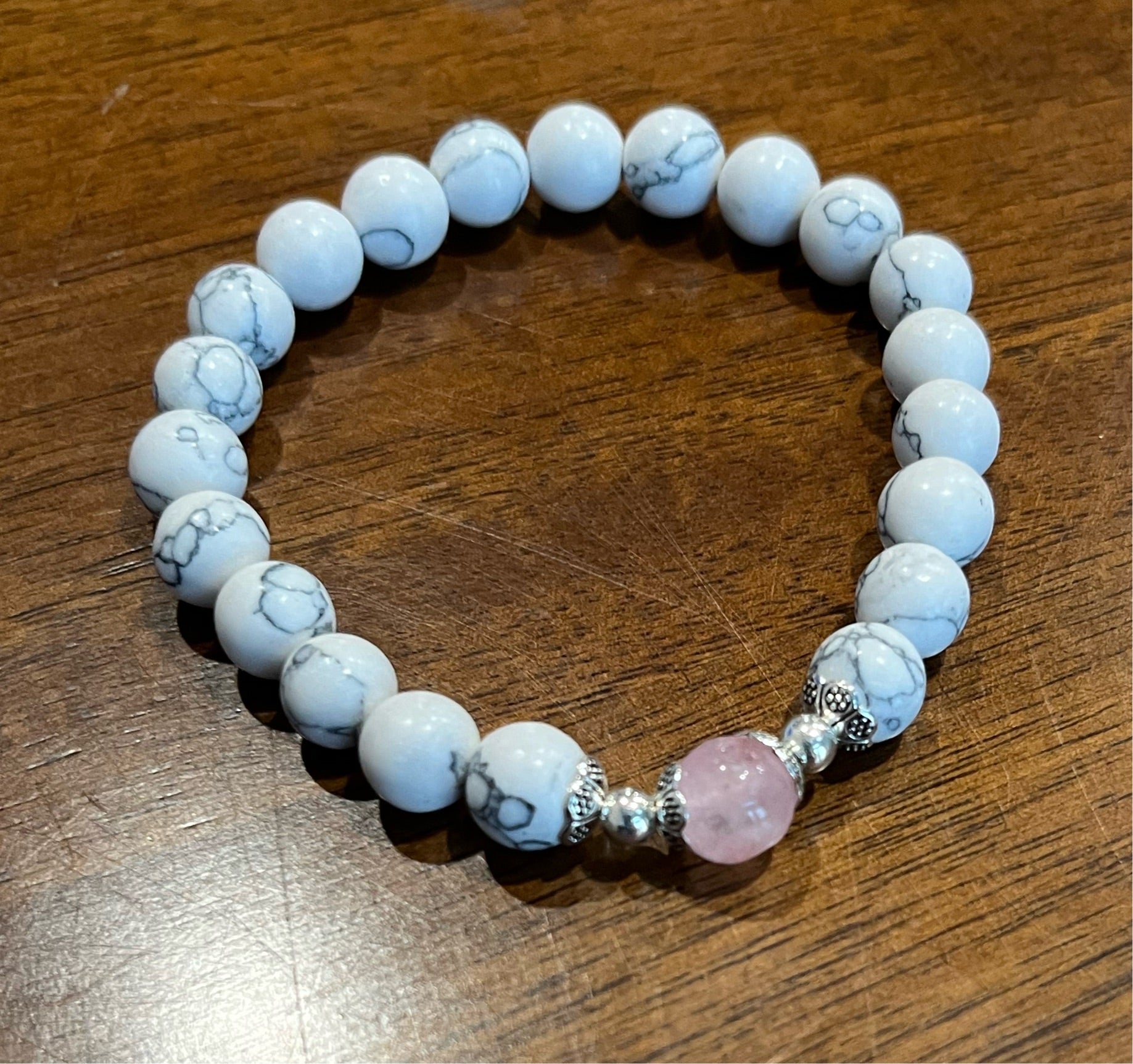 White Howlite & Rose Quartz Stone Bracelet